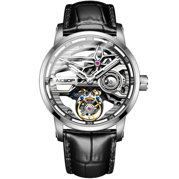 Aesop Plný Oceľový Skelet Tourbillon Mechanické Športové Nepremokavé náramkové hodinky Luxusné Hodinky pre Mužov Svetelná S Diamond Hodiny
