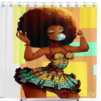 Afro Dievča Sprchový Záves S Non Slip Kúpeľňa Rohože Starovekých Egyptských Africkej Ženy Púšti S Háčikmi