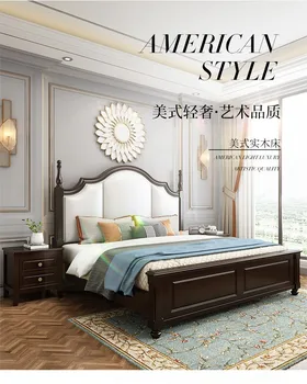 Americká ľahká luxusné masívneho dreva king bed spálňa manželská posteľ moderné jednoduché skladovanie Americký posteľ