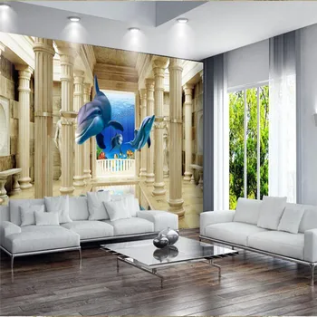 beibehang tapety Moderný Európsky štýl lietania dolphin Ríme stĺpec jednoduchá obývacia izba gauč 3d nástenné maľby, tapety