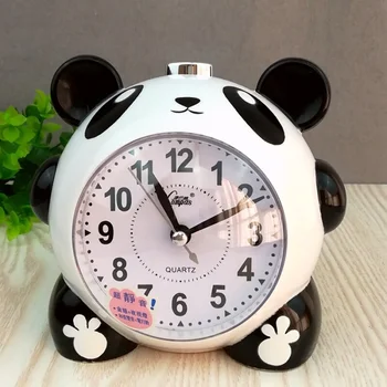 Cartoon Panda Budík Vypnúť Hodiny Nočné Svetlo Študenti, Deti Bed Head Alarm Kohút