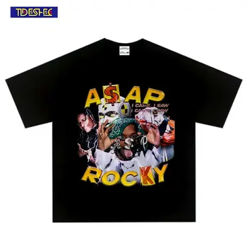 Hip Hop Rapper Print T Shirt Mužov Vintage Umyté 100% Bavlna Topy Tees Harajuku Tričko 2023 Streetwear Nadrozmerné Muž T-shirts