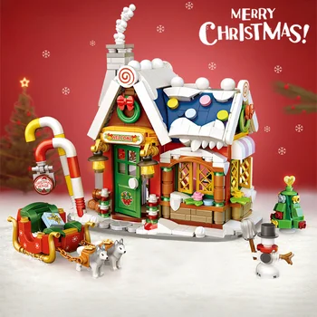 Mini Stavebné Bloky pre Nové Vianočné Dom Malé častice mini stavebné kamene Vianočné darčeky pre starších ľudí, puzzle, hračky