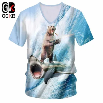 OGKB Hlboko V Krku Tričko Nové Harajuku Ženy/pánske Zábavné Vytlačiť Shark Bear 3d T-shirt Muž Kulturistike, Fitness Bežné Tee Košele