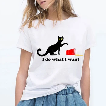 Čierna Mačka, Robím, Čo Chcem Tričko Ženy Lete Legrační Zviera Tričko Krátky Rukáv Topy Grafické Tees Femme Camisetas Mujer 2020