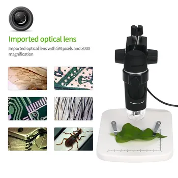 300X Zväčšenie 5M Pixelov USB Digitálny Mikroskop so Stojanom zväčšovacie sklo s 8-LED Svetlo