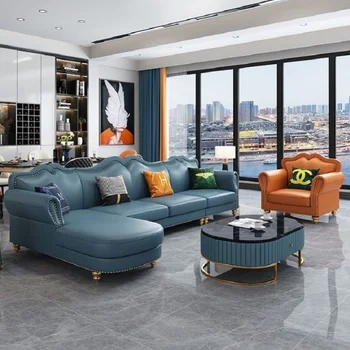 Americká ľahká luxusný gauč, malý obývacia izba, kožené umenie kombinácia súbor, minimalistický postmoderných rohu luxusný nábytok