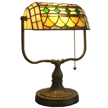 Americký Retro Starého Šanghaja, Nostalgické Banka Lampa LED Teplé Svetlo vitráže Tieni Kovová Základňa Spálňa Nočná Lampa Stolná Lampa