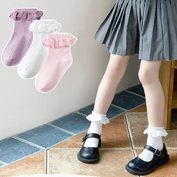Dievča Ponožka Jeseň/zima Ponožky Batoľa Bowknot Čipky Česanej Bavlny Priedušná Deti Sokken Calcetines Bebe Dieťa
