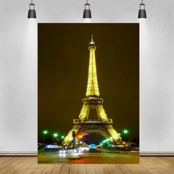 Eiffelova Veža Fotografie Pozadie Paríž Nočný Pohľad Rekvizity Paríž Tému Party Dekorácie Slávne Mesto, Orientačný Bod Banner Pozadí