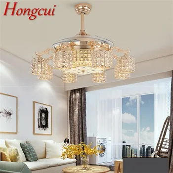 Hongcui Nové Stropný Ventilátor Svetla Neviditeľné Crystal S Diaľkovým Ovládaním Moderné Luxusné Zlaté Lampa Pre Domáce