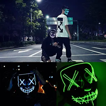 Led Maska Halloween Party Masque Maškaráda Masky Neon Maske Svetlo Svietiť V Tme Hororové Masky Žiariace Masker Zmiešané Farby Maska
