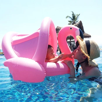 Letné Baby Bazén Float Sedadlo s Slnečník Markíza Nafukovacie Flamingo Swan Plávanie Plávať Trubice Deti Letné Kúpalisko Hračky Plávať Krúžok