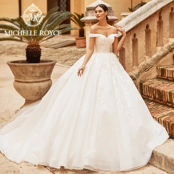 Michelle Royce Plesové Šaty, Svadobné Šaty 2023 Ramena Milú Čipky Appliques Organza Svadobné Šaty Vestidos De Novia