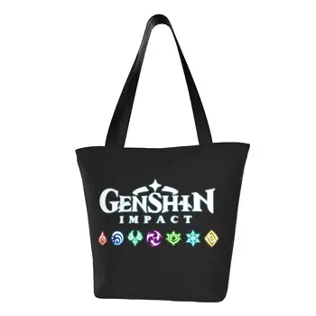 Móda Tlačené Genshin Vplyv Logo 22 Nakupovanie Tote Bag Prenosné Plátno Ramenný Shopper Anime Hry Kabelka