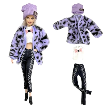 NK 1 Sada Ušľachtilý oblečenie zmena bábiky: klobúk+kabát+ružová čela bez rukávov tričko+nohavice v umeleckom štýle Barbie Bábika príslušenstvo