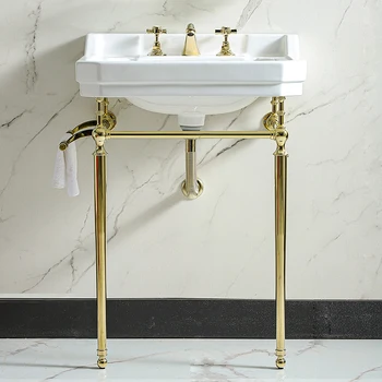 Prispôsobený Podlahy-Typ Umývadlo Stojan Zlaté Kúpeľňa Balkón, Kúpeľňa Umývadlo Kabinet Integrované Keramické Umývadlo