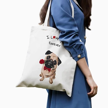 Roztomilé Mačka A Pes 3D tlač Nákupní Taška Módne Ženy Plátno Tote Tašky, Eko Taška Cartoon Shopper Tašky cez Rameno, Pre Ženy