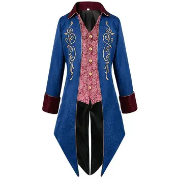 Stredoveké Vintage Výšivky Tailcoat pre Mužov Halloween Princ Rytier Jednotné Cosplay Kostým Viktoriánskej Steampunk Dlho Vidlica Kabát