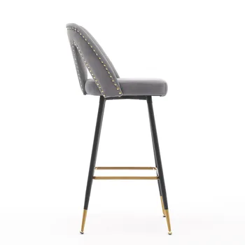 Velvet čalúnený Conner 28 , 2-dielna sada (gray) barovú stoličku a proti stolice s klinec hlavu a zlata, zdobené čierne kovové nohy