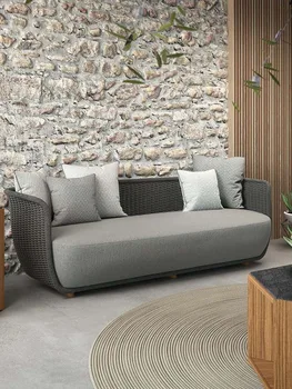 Vonkająí ratanový sofa nádvorie opaľovací krém nepremokavé zmes ratan stoličky voľný čas jednoduchý dizajn outdoor záhrada Severskej