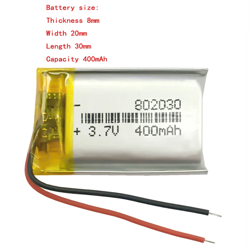 3,7 v 400mah Li-Ion Nabíjateľná Lithium Polymer Li-Po Batérie 802030 Pre Gps, Mp3, Mp4 Hračka Ventilátor Bluetooth Reproduktor Myši Fotoaparát Hmotnosť