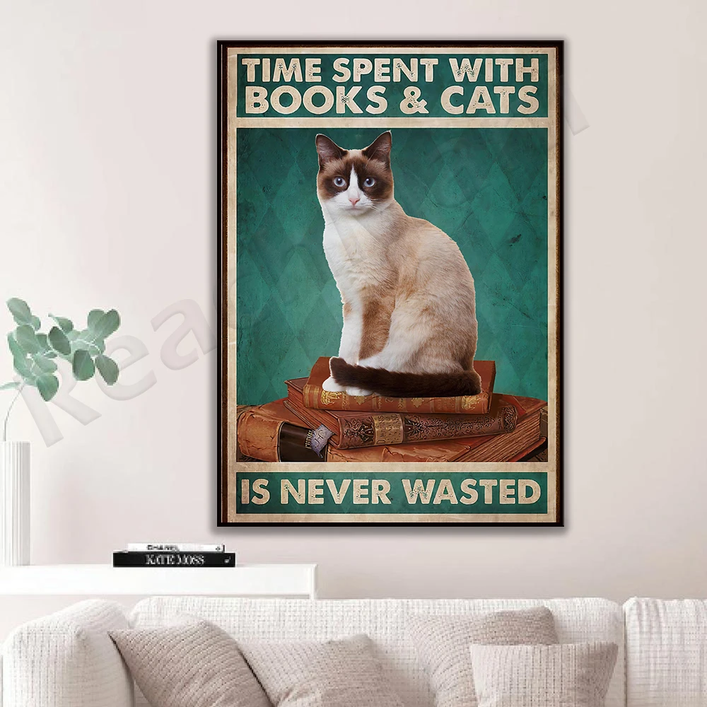 Čas strávený na knihy a mačky je nikdy zbytočný, mačka, plagát, kniha milovníci umenia, tlače, mačky milujú wall art plagát