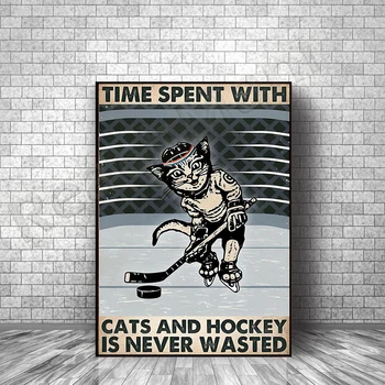 Čas strávený na mačky a hokej je nikdy zbytočný wall art decor typografické plagáty mačka darčeky mačka umenie