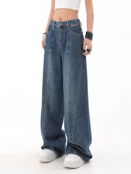 Ženy Vintage Blue Jeans Streetwear Harajuku Neforemné Kórejský Bežné Y2k Rovné Denim Širokú Nohu, Nohavice Nadrozmerné Nohavíc 2023 Lete
